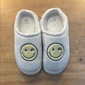 Cozy Gray Slippers with Smiley Winky Face